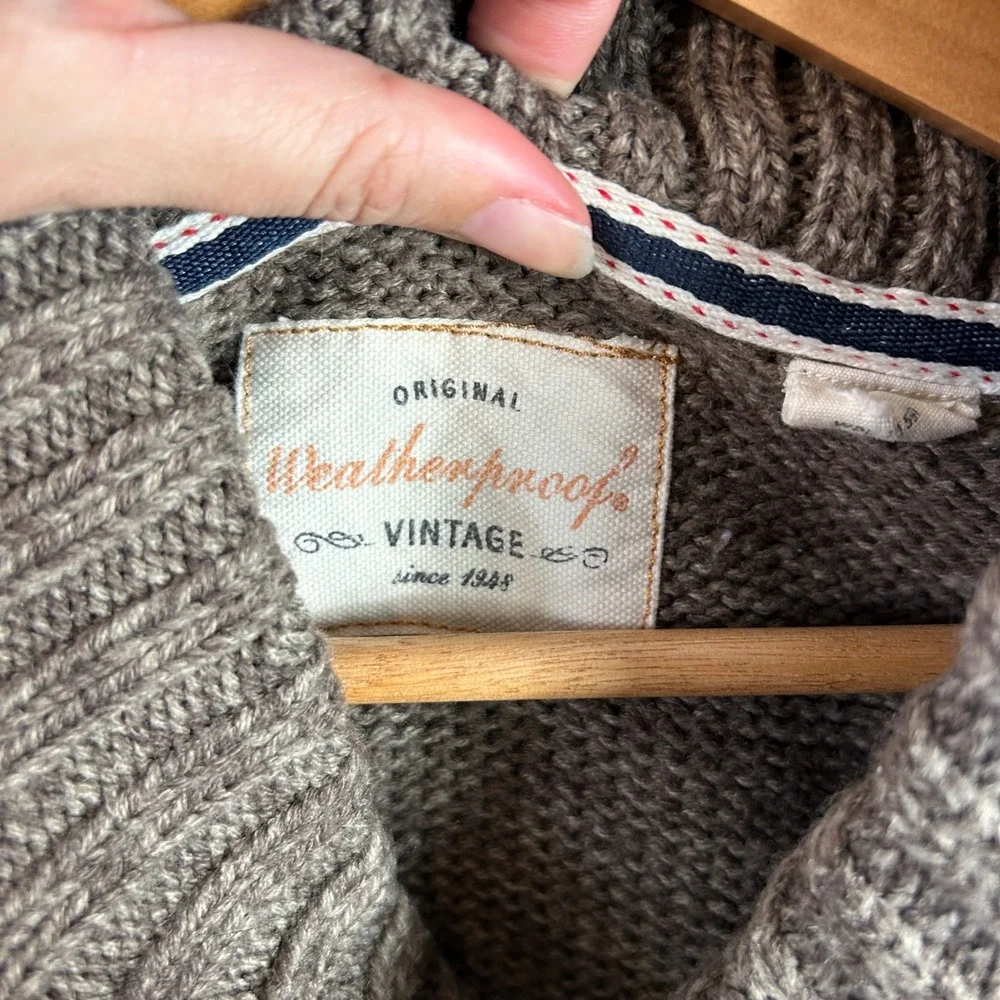 Weatherproof‎ Vintage Men's Shawl Collar Fair Isle Knit Sweater Brown Cabincore